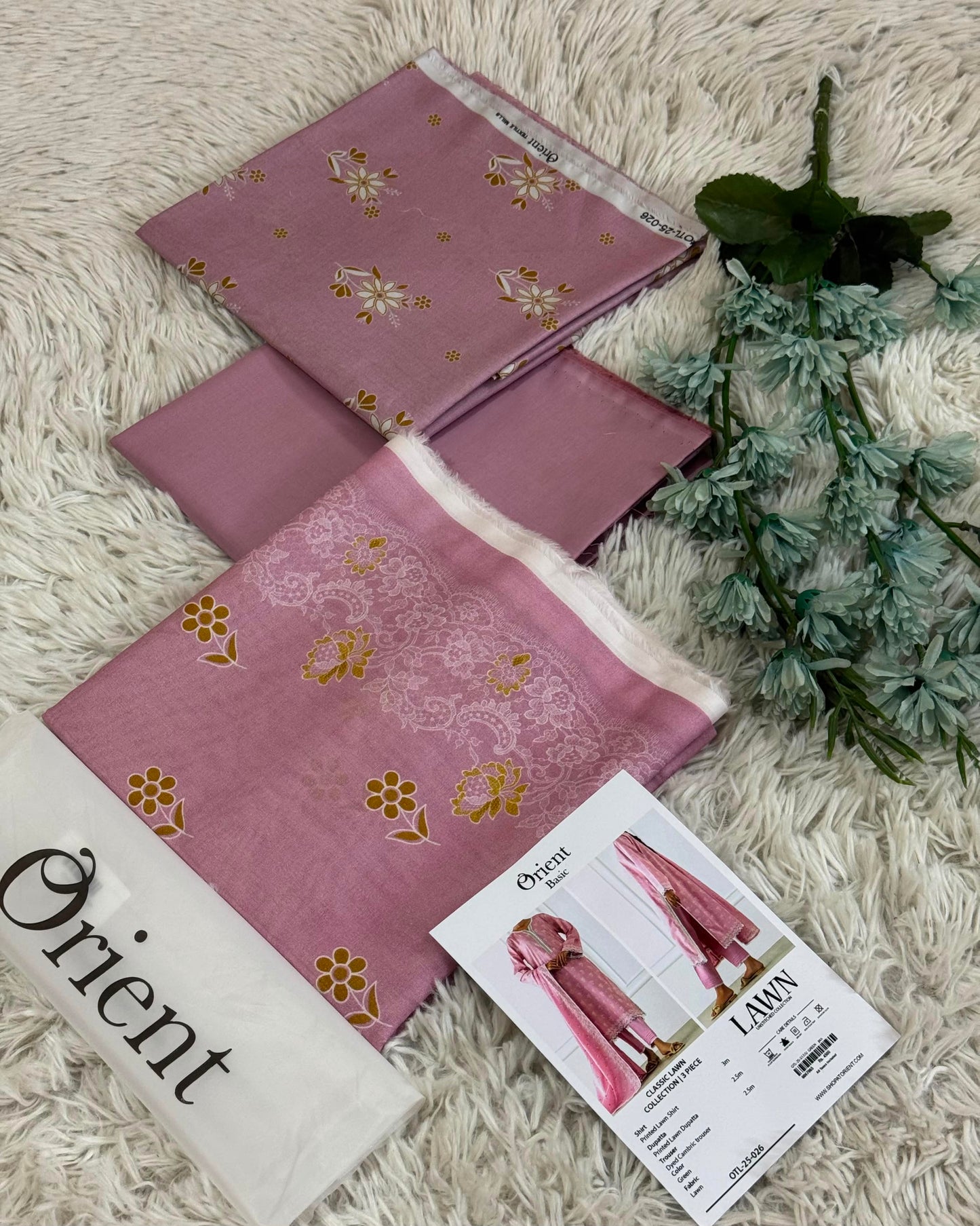 Orient Premium Lawn 3 Piece Suit – Printed Lawn Shirt, Dyed Trouser & Voil Lawn Dupatta