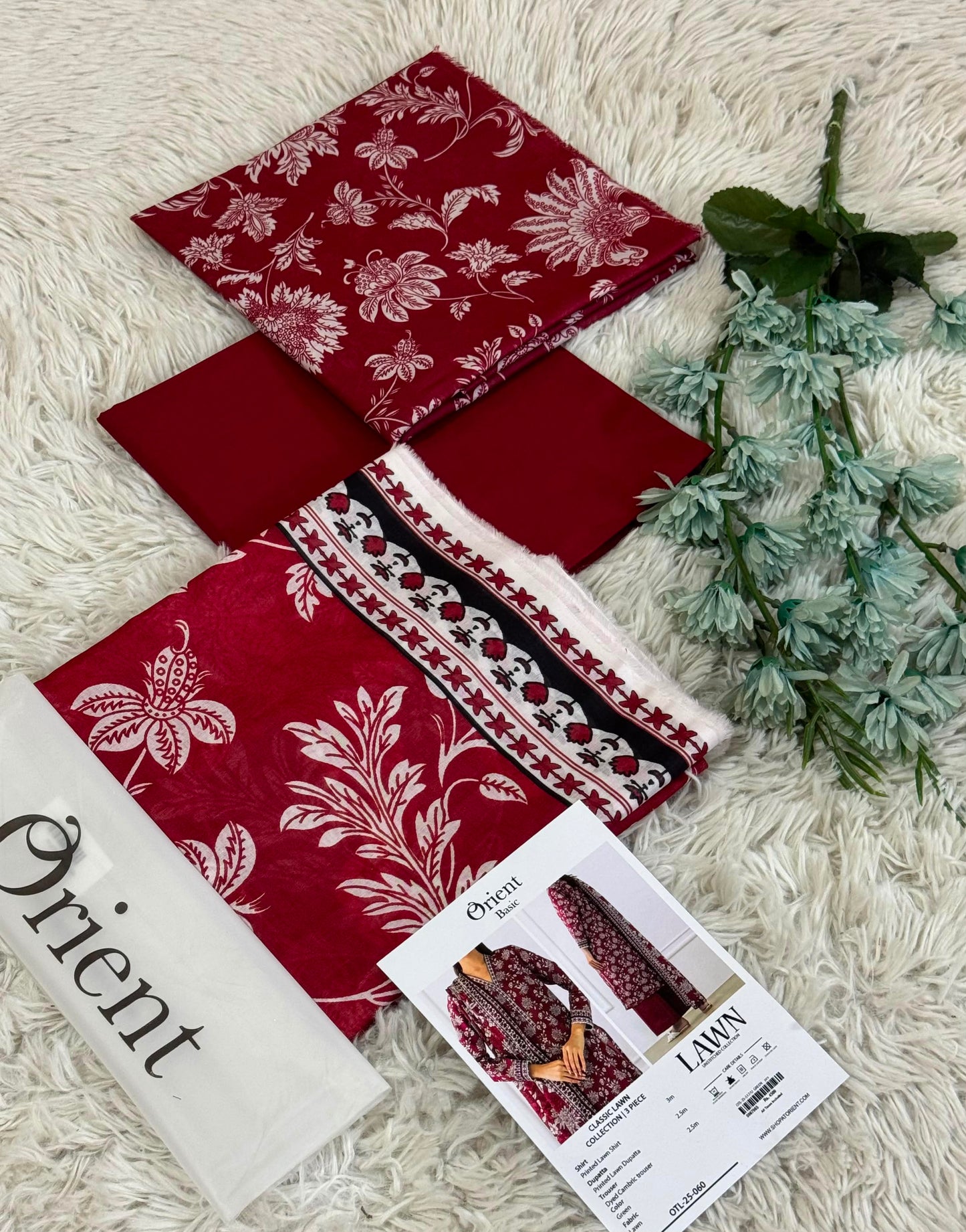 Orient Premium Lawn 3 Piece Suit – Printed Lawn Shirt, Dyed Trouser & Voil Lawn Dupatta