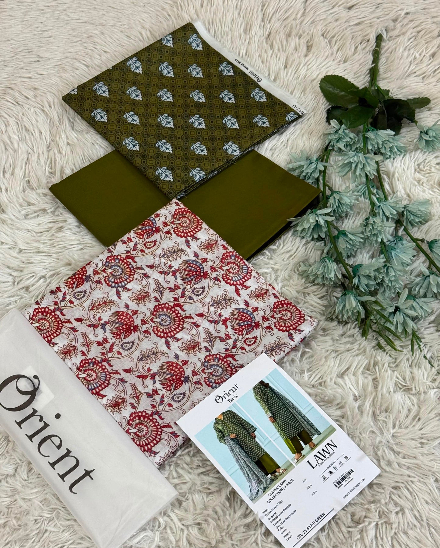 Orient Premium Lawn 3 Piece Suit – Printed Lawn Shirt, Dyed Trouser & Voil Lawn Dupatta
