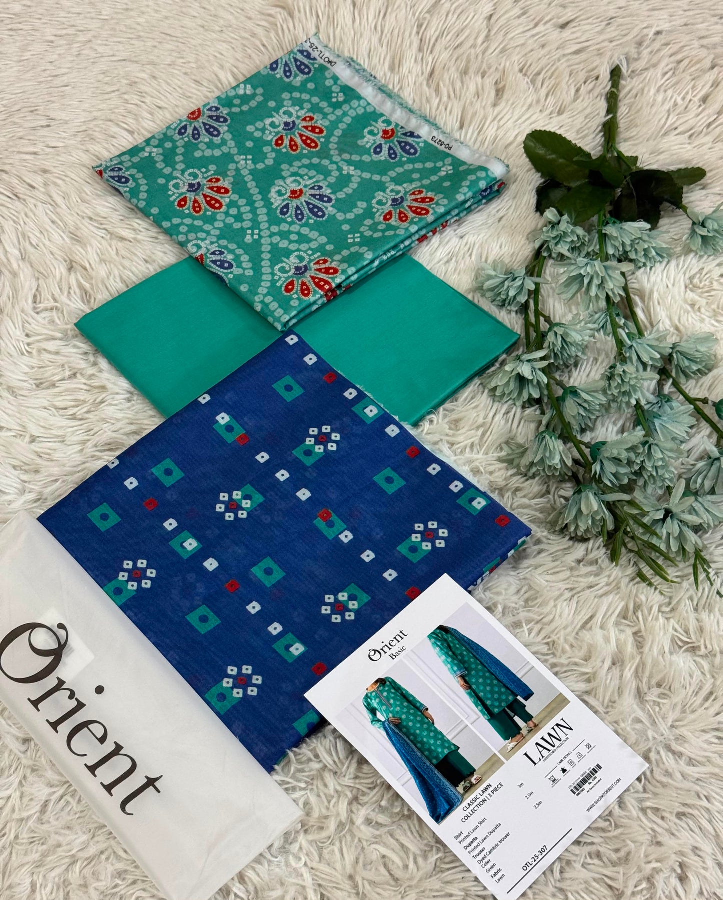 Orient Premium Lawn 3 Piece Suit – Printed Lawn Shirt, Dyed Trouser & Voil Lawn Dupatta