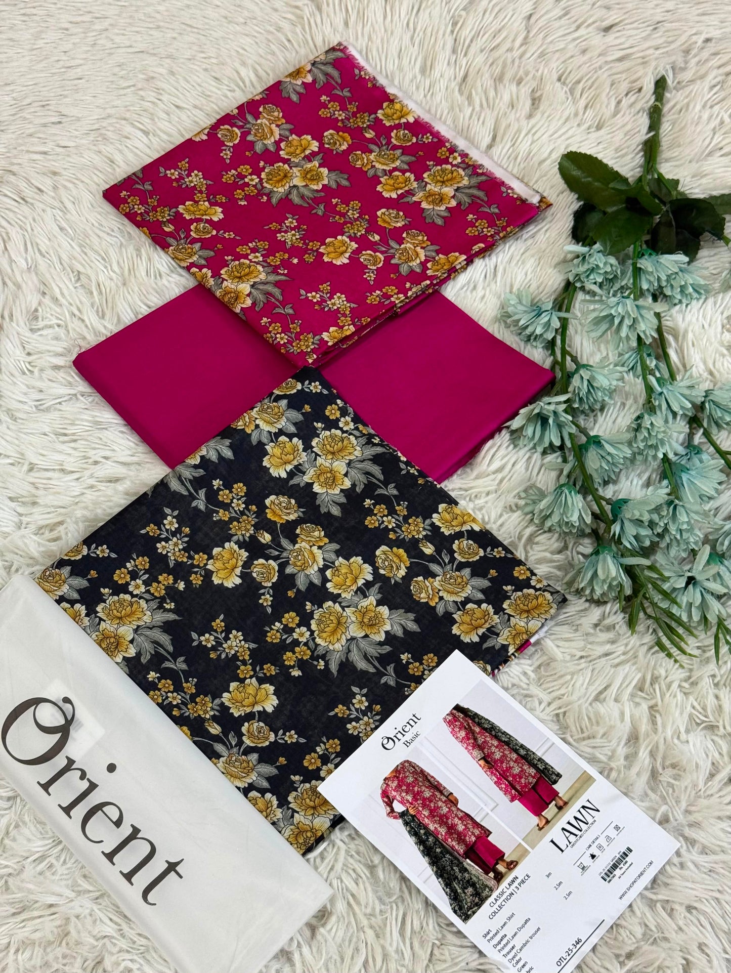 Orient Premium Lawn 3 Piece Suit – Printed Lawn Shirt, Dyed Trouser & Voil Lawn Dupatta