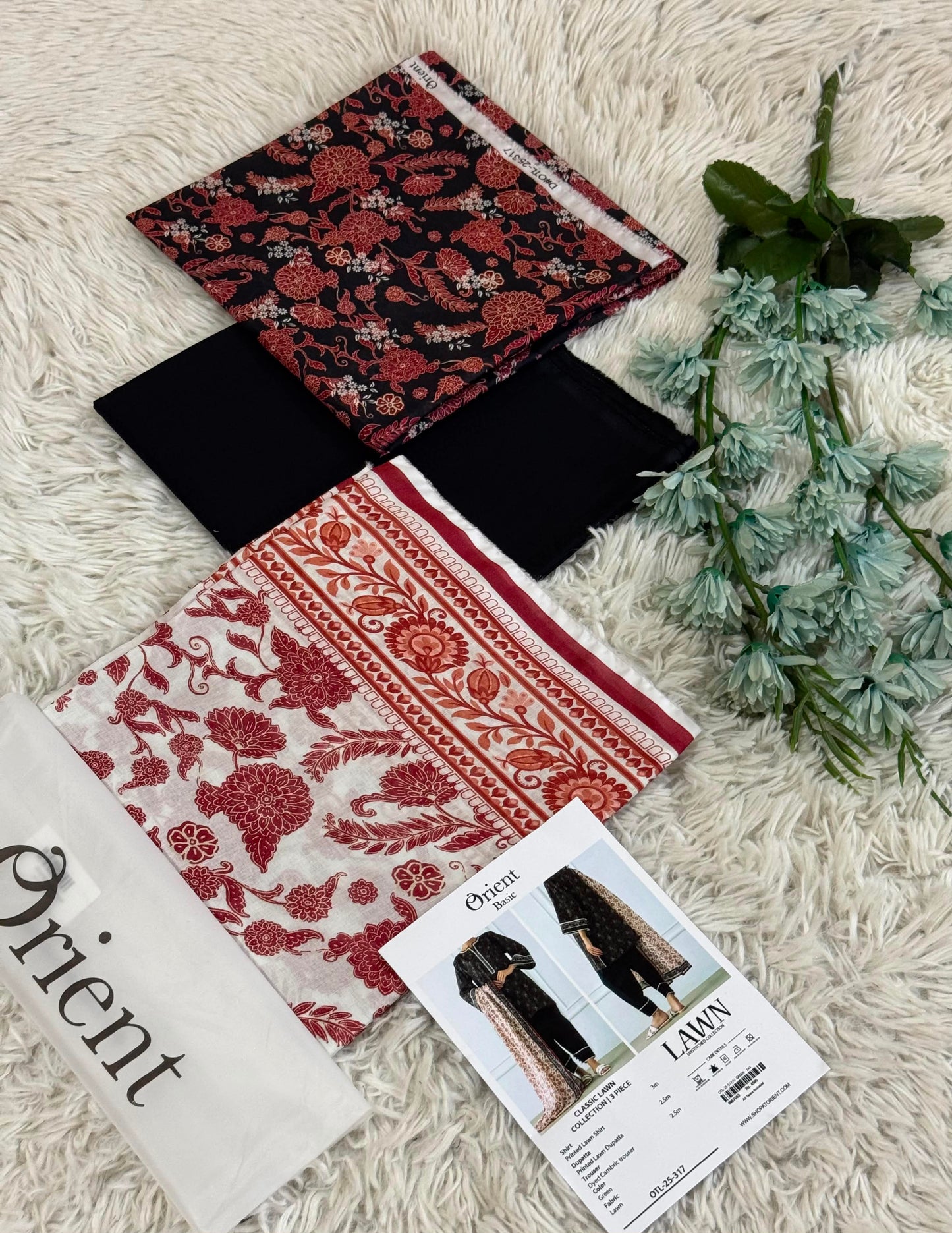 Orient Premium Lawn 3 Piece Suit – Printed Lawn Shirt, Dyed Trouser & Voil Lawn Dupatta