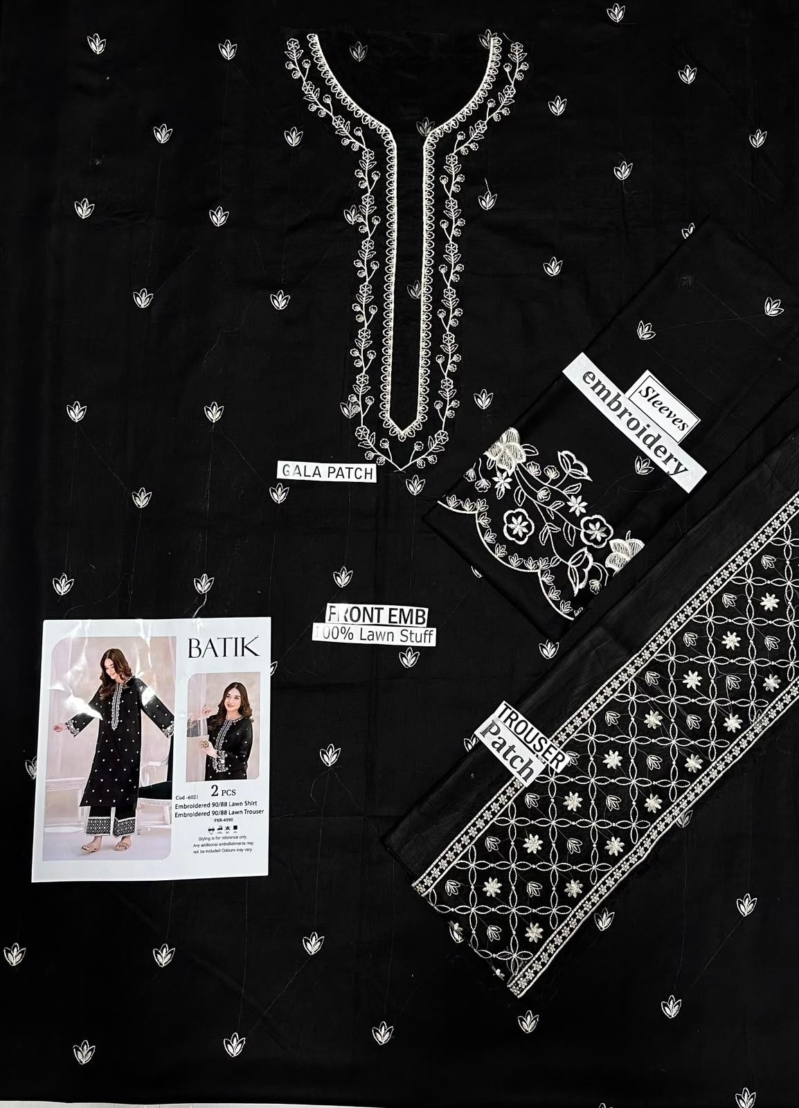 Batik Embroidered Lawn 2 Piece Suit – Heavy Embroidered Front, Sleeves & Trouser Patch