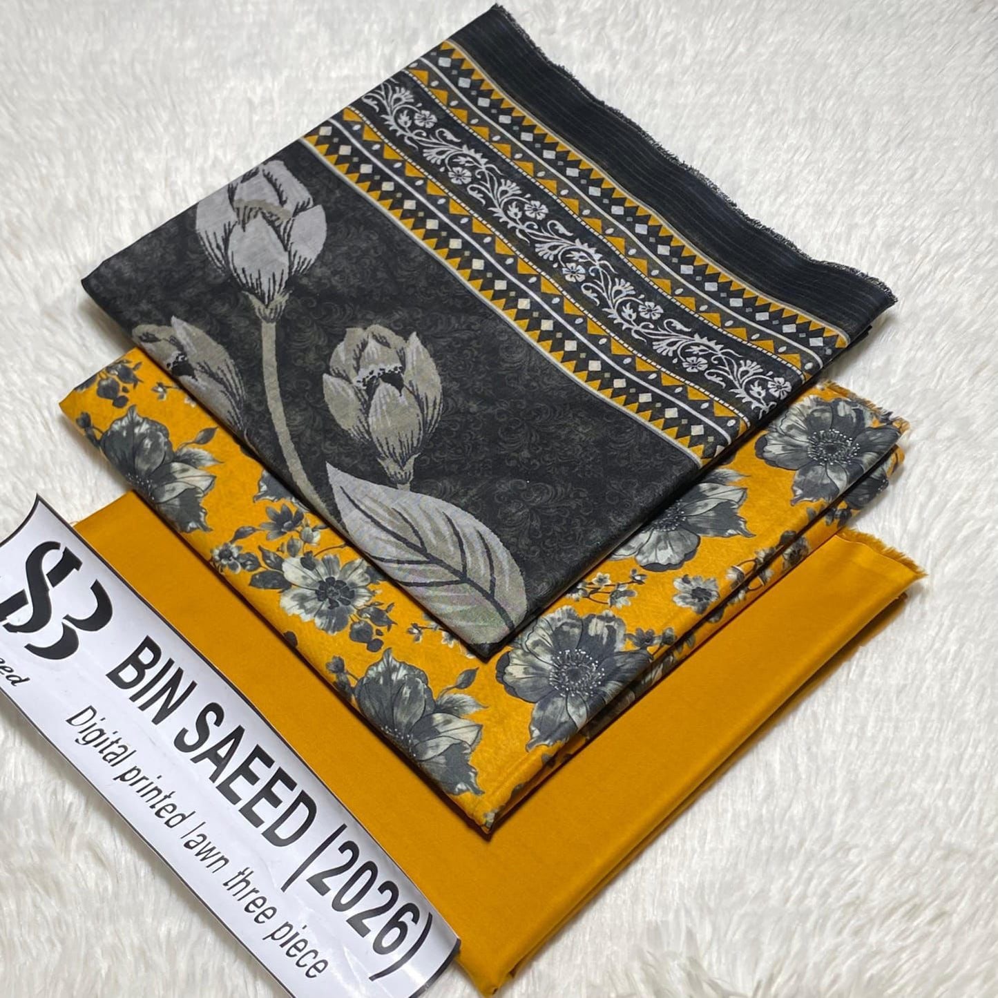 Bin Saeed Original Printed Lawn 3 Piece Suit 2026 – Printed Shirt, Voil Lawn Dupatta & Dyed Trouser
