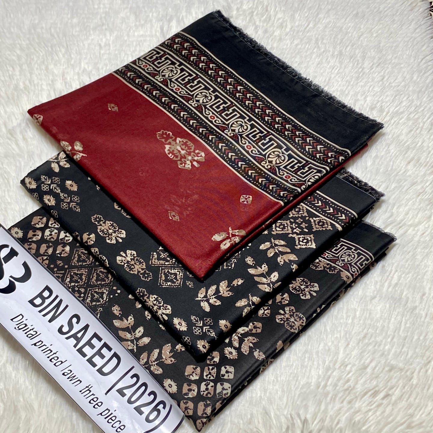 Bin Saeed Original Printed Lawn 3 Piece Suit 2026 – Printed Shirt, Voil Lawn Dupatta & Dyed Trouser