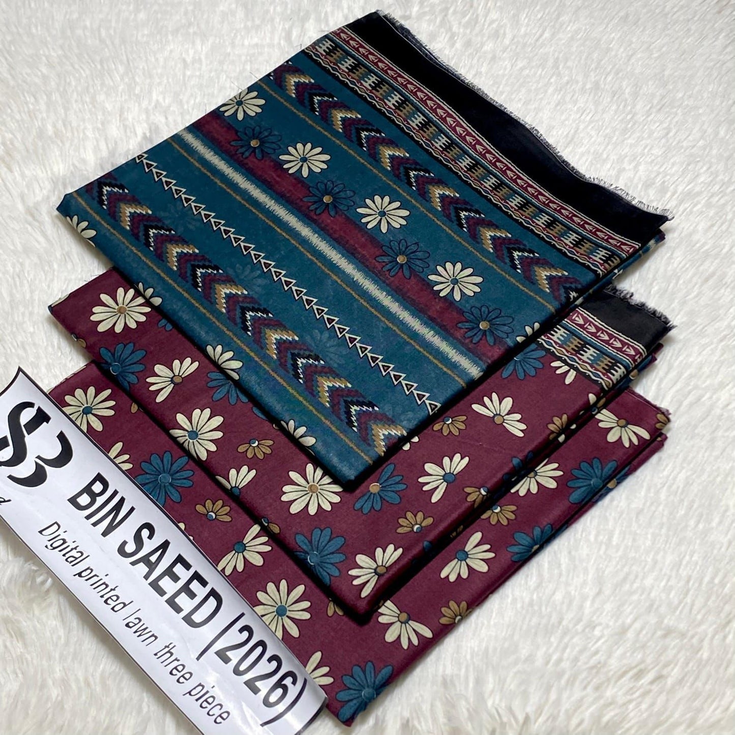 Bin Saeed Original Printed Lawn 3 Piece Suit 2026 – Printed Shirt, Voil Lawn Dupatta & Dyed Trouser