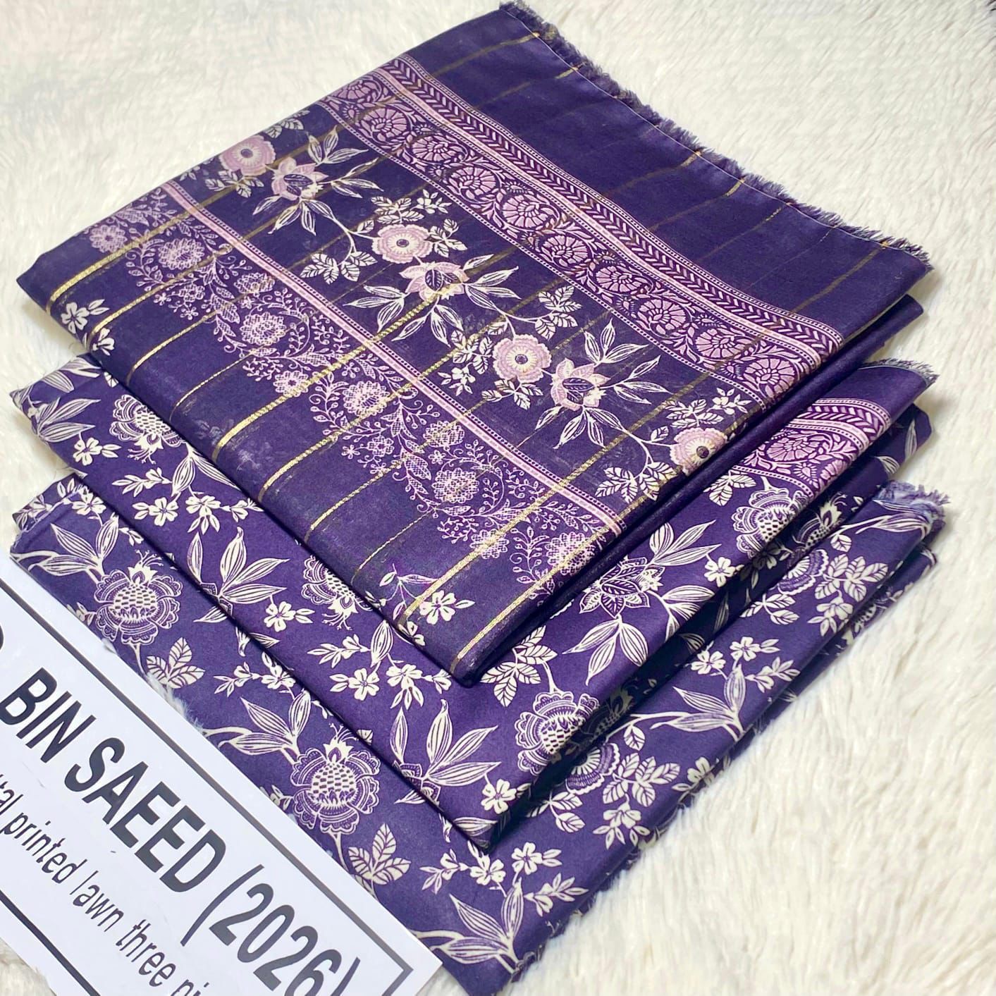 Bin Saeed Original Printed Lawn 3 Piece Suit 2026 – Printed Shirt, Voil Lawn Dupatta & Dyed Trouser