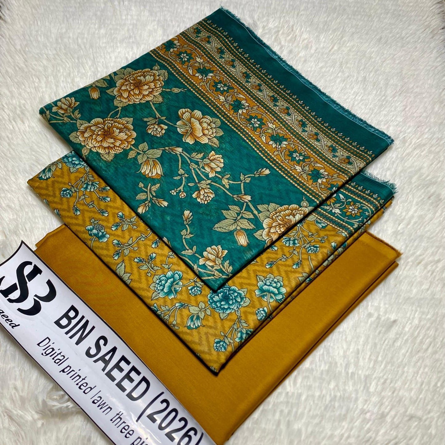 Bin Saeed Original Printed Lawn 3 Piece Suit 2026 – Printed Shirt, Voil Lawn Dupatta & Dyed Trouser
