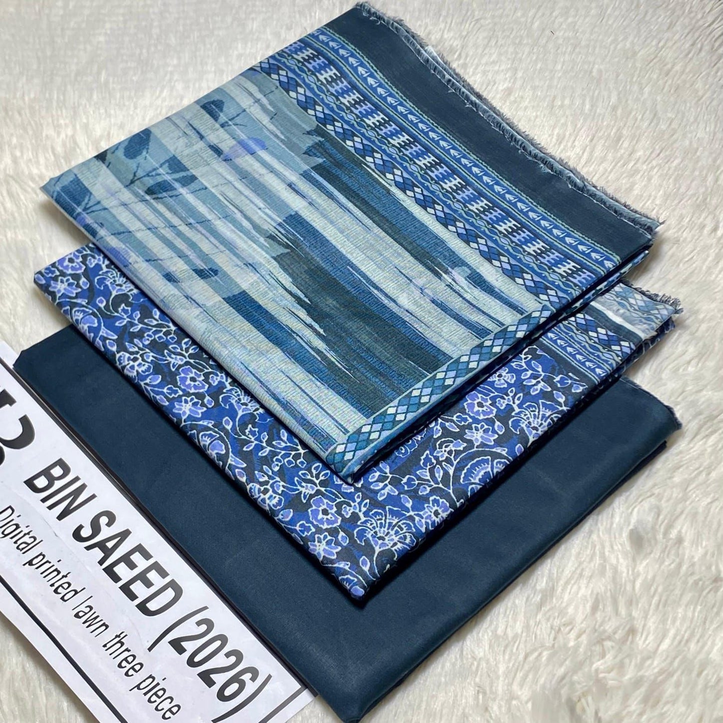 Bin Saeed Original Printed Lawn 3 Piece Suit 2026 – Printed Shirt, Voil Lawn Dupatta & Dyed Trouser