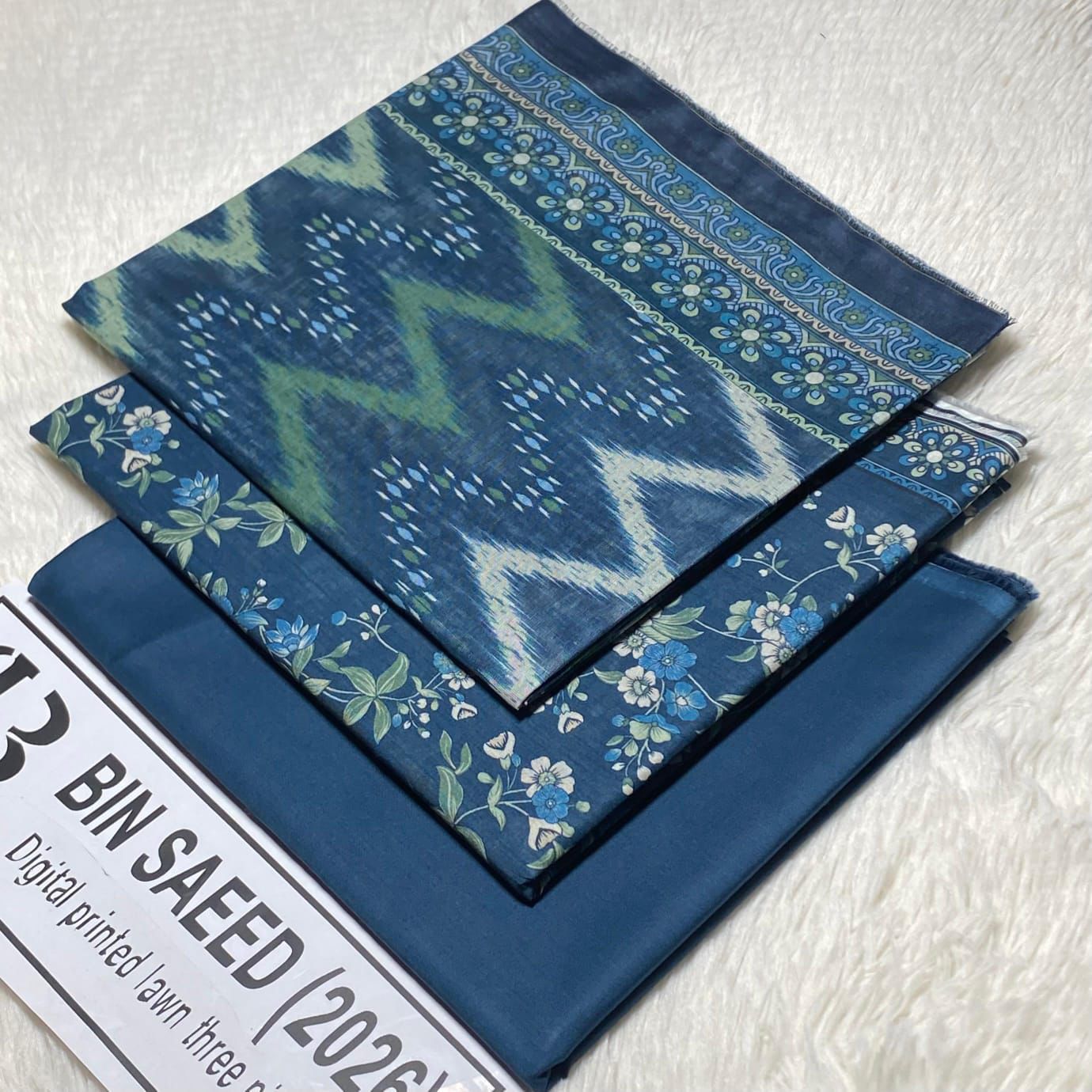 Bin Saeed Original Printed Lawn 3 Piece Suit 2026 – Printed Shirt, Voil Lawn Dupatta & Dyed Trouser