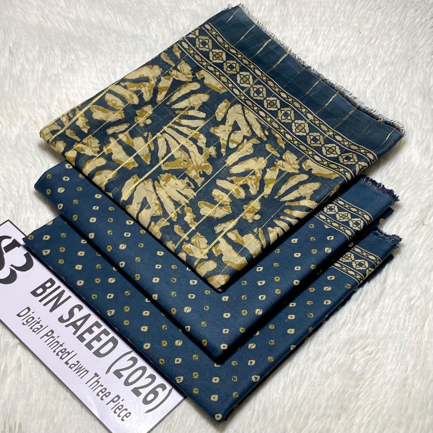 Bin Saeed Original Printed Lawn 3 Piece Suit 2026 – Printed Shirt, Voil Lawn Dupatta & Dyed Trouser