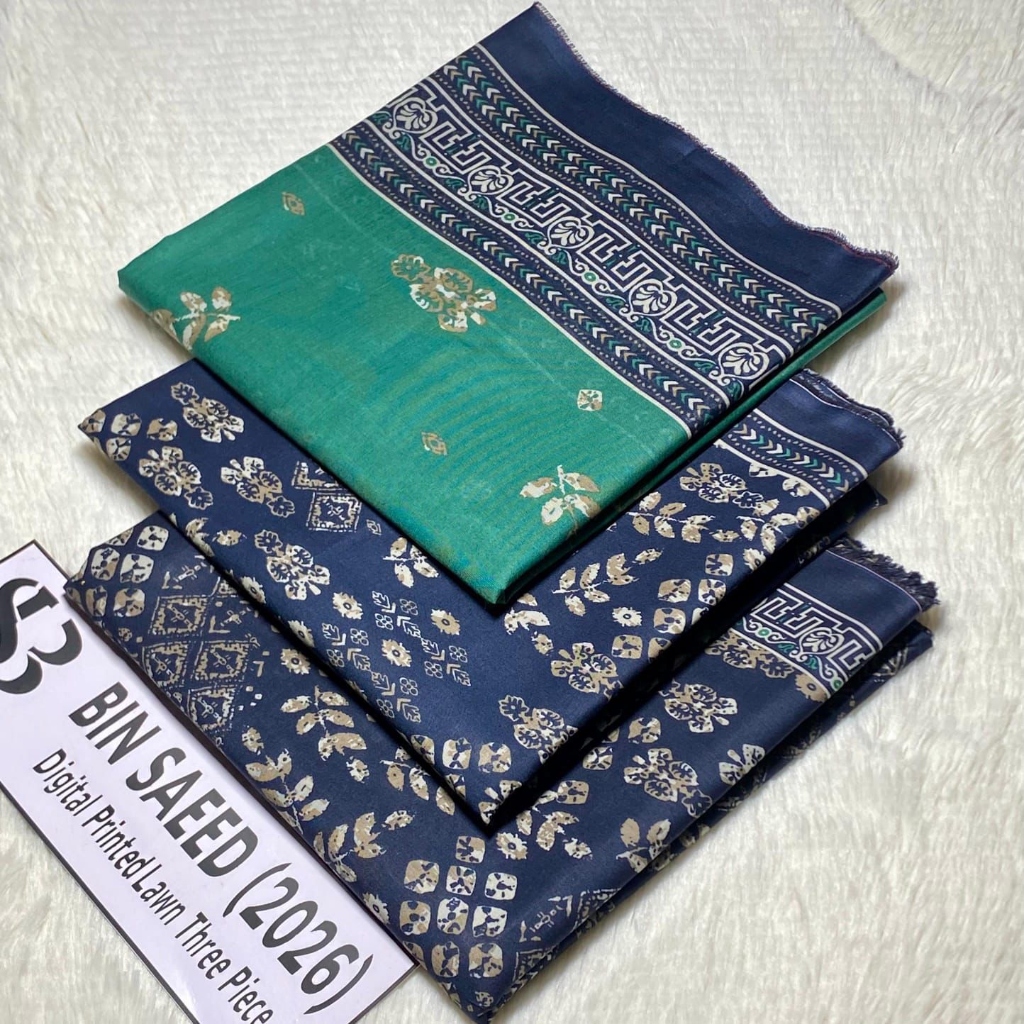 Bin Saeed Original Printed Lawn 3 Piece Suit 2026 – Printed Shirt, Voil Lawn Dupatta & Dyed Trouser