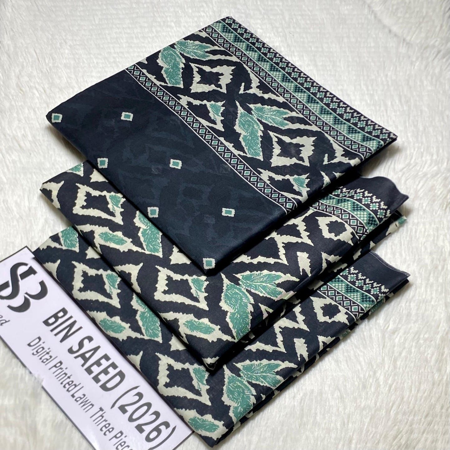 Bin Saeed Original Printed Lawn 3 Piece Suit 2026 – Printed Shirt, Voil Lawn Dupatta & Dyed Trouser
