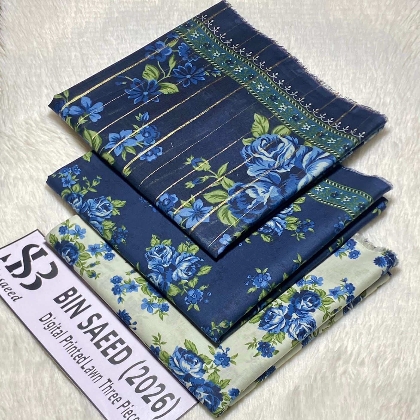 Bin Saeed Original Printed Lawn 3 Piece Suit 2026 – Printed Shirt, Voil Lawn Dupatta & Dyed Trouser