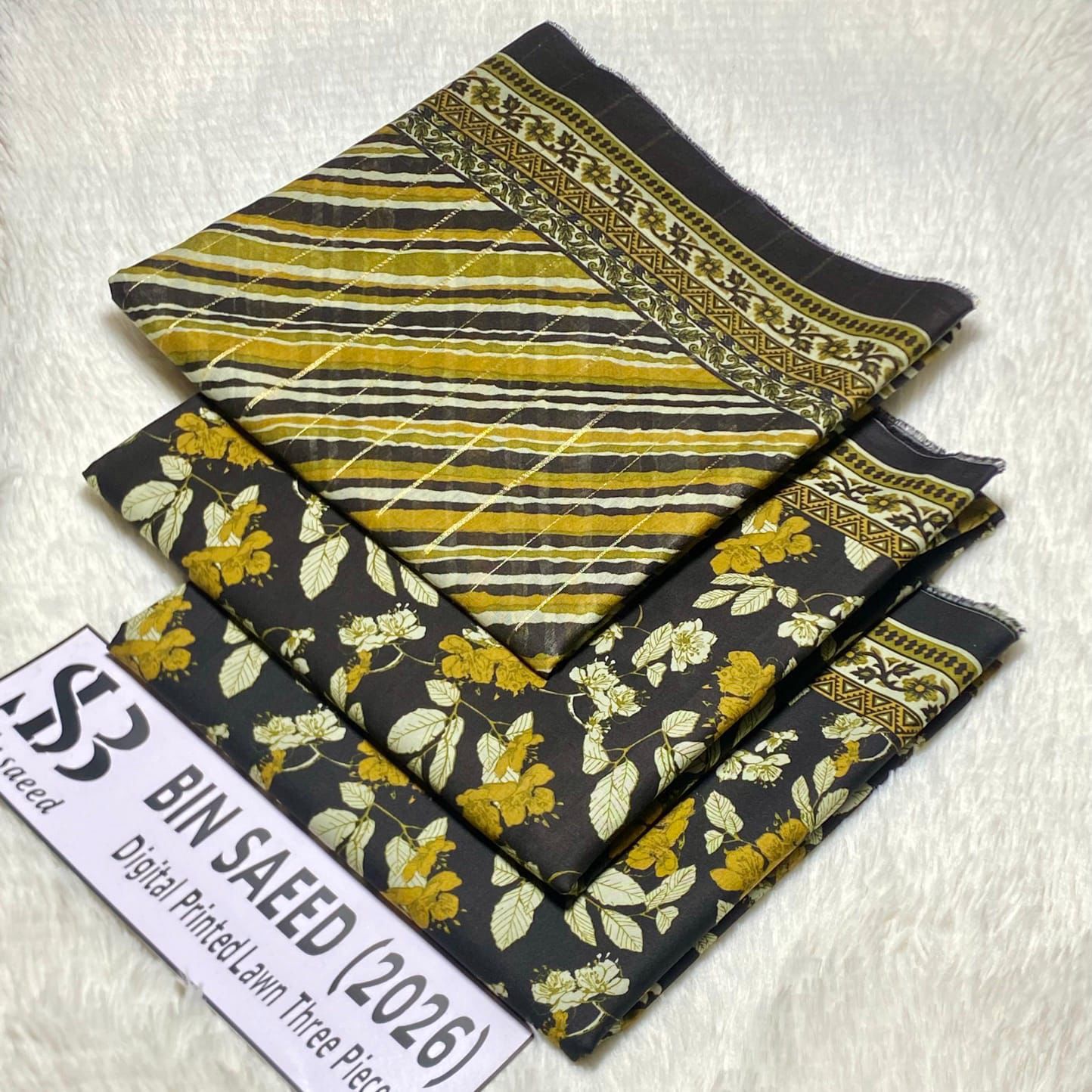 Bin Saeed Original Printed Lawn 3 Piece Suit 2026 – Printed Shirt, Voil Lawn Dupatta & Dyed Trouser