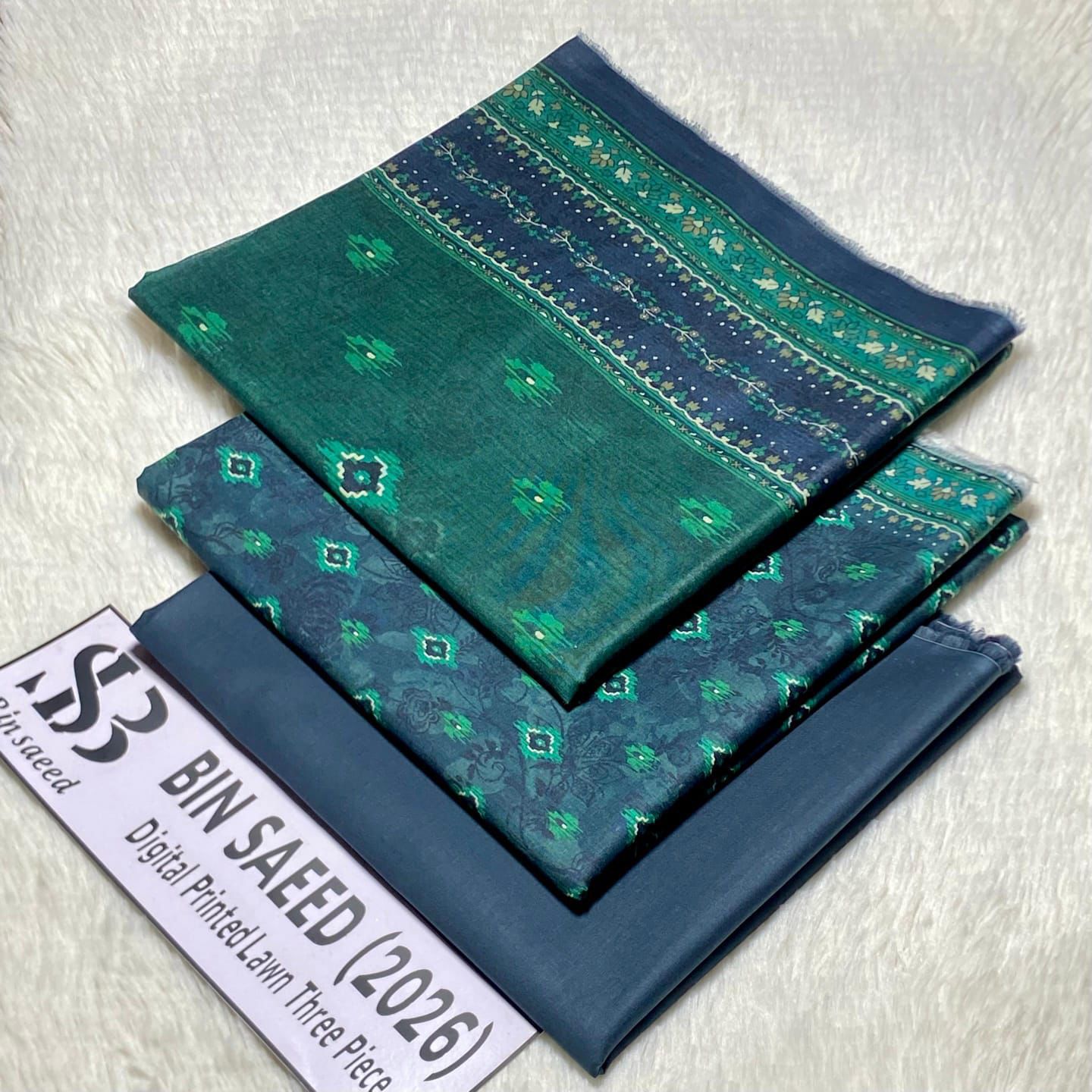 Bin Saeed Original Printed Lawn 3 Piece Suit 2026 – Printed Shirt, Voil Lawn Dupatta & Dyed Trouser