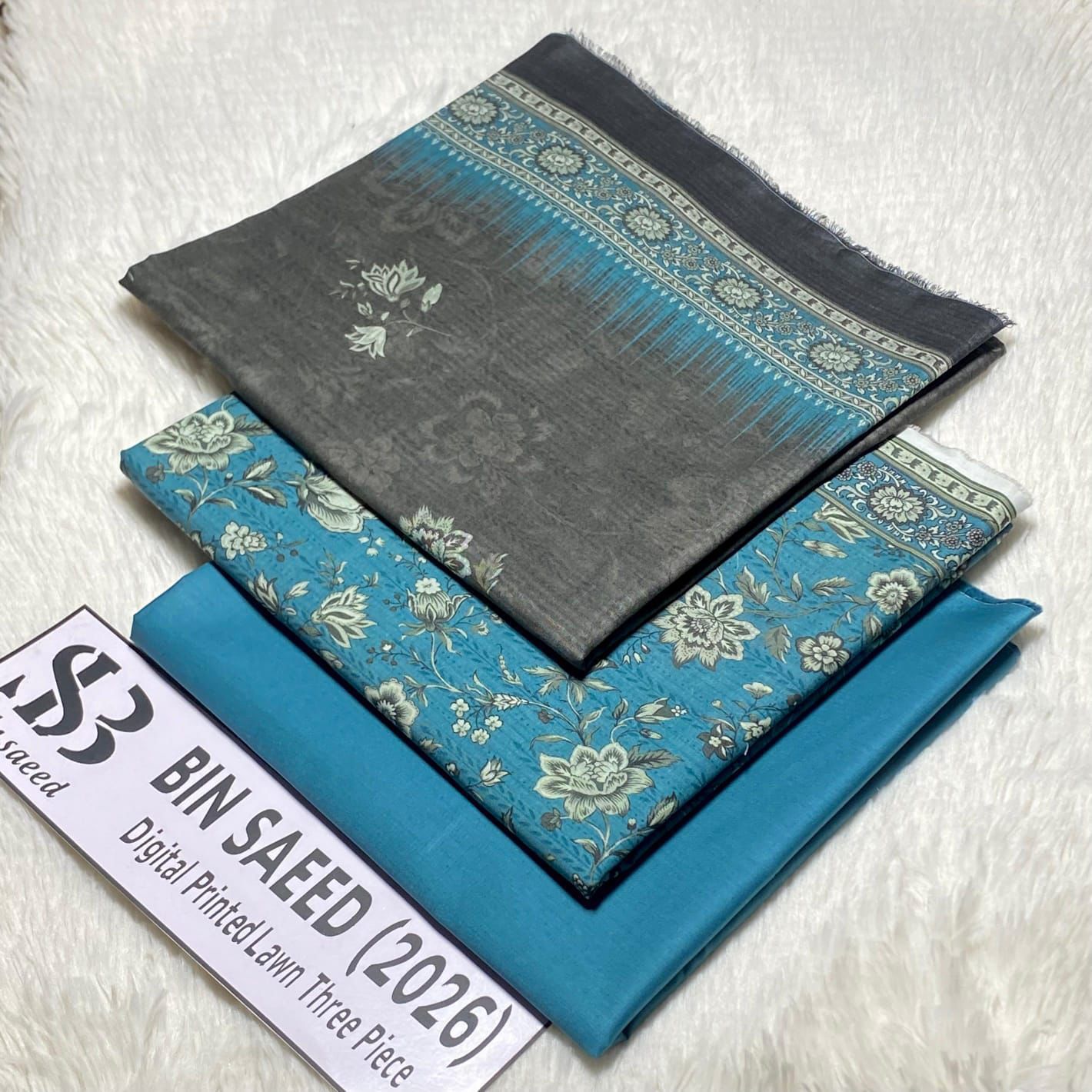 Bin Saeed Original Printed Lawn 3 Piece Suit 2026 – Printed Shirt, Voil Lawn Dupatta & Dyed Trouser