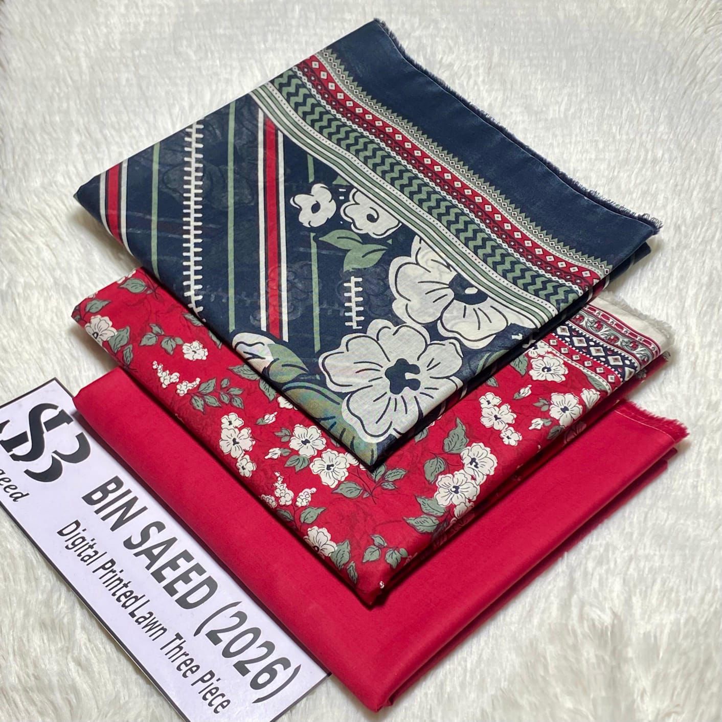 Bin Saeed Original Printed Lawn 3 Piece Suit 2026 – Printed Shirt, Voil Lawn Dupatta & Dyed Trouser