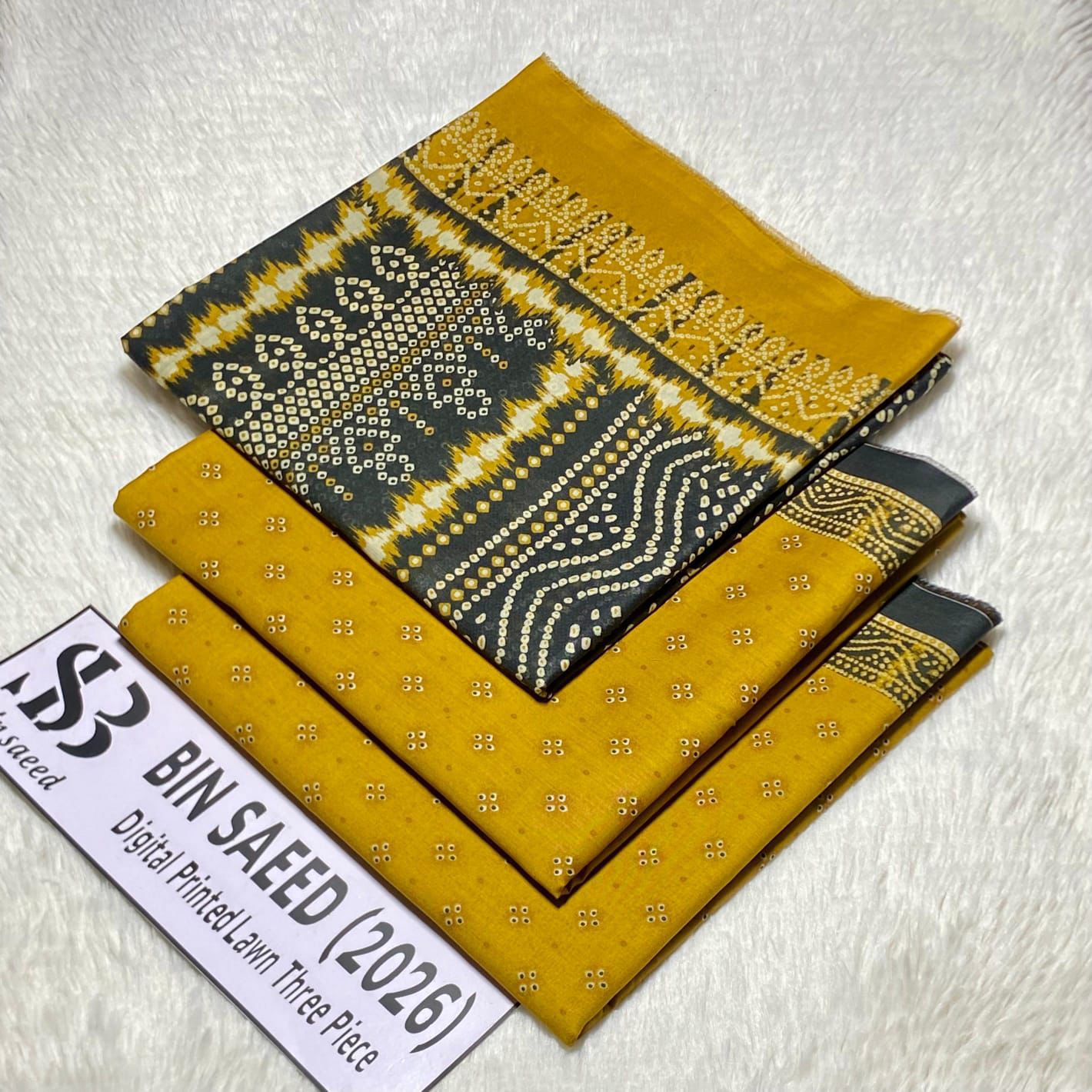 Bin Saeed Original Printed Lawn 3 Piece Suit 2026 – Printed Shirt, Voil Lawn Dupatta & Dyed Trouser