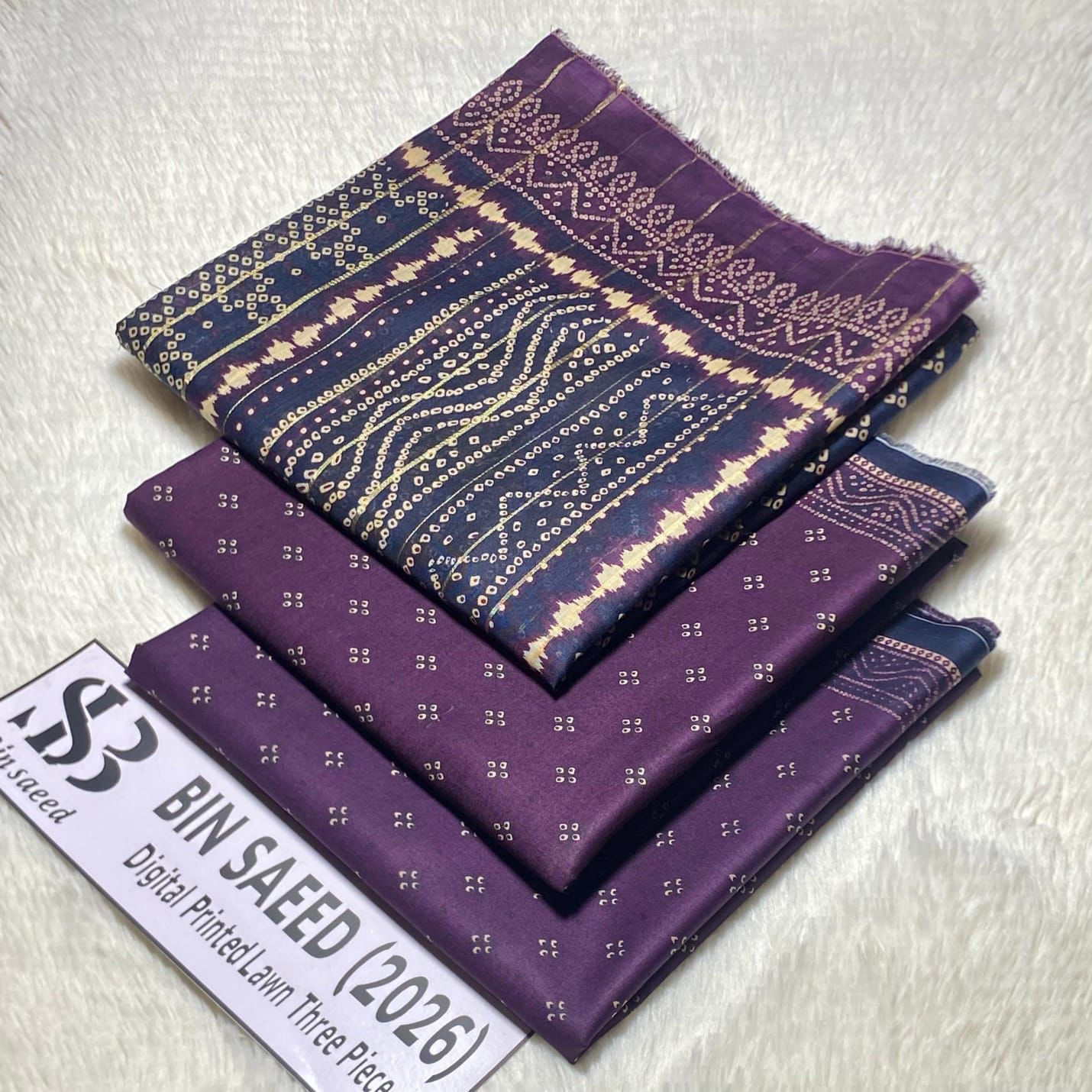 Bin Saeed Original Printed Lawn 3 Piece Suit 2026 – Printed Shirt, Voil Lawn Dupatta & Dyed Trouser