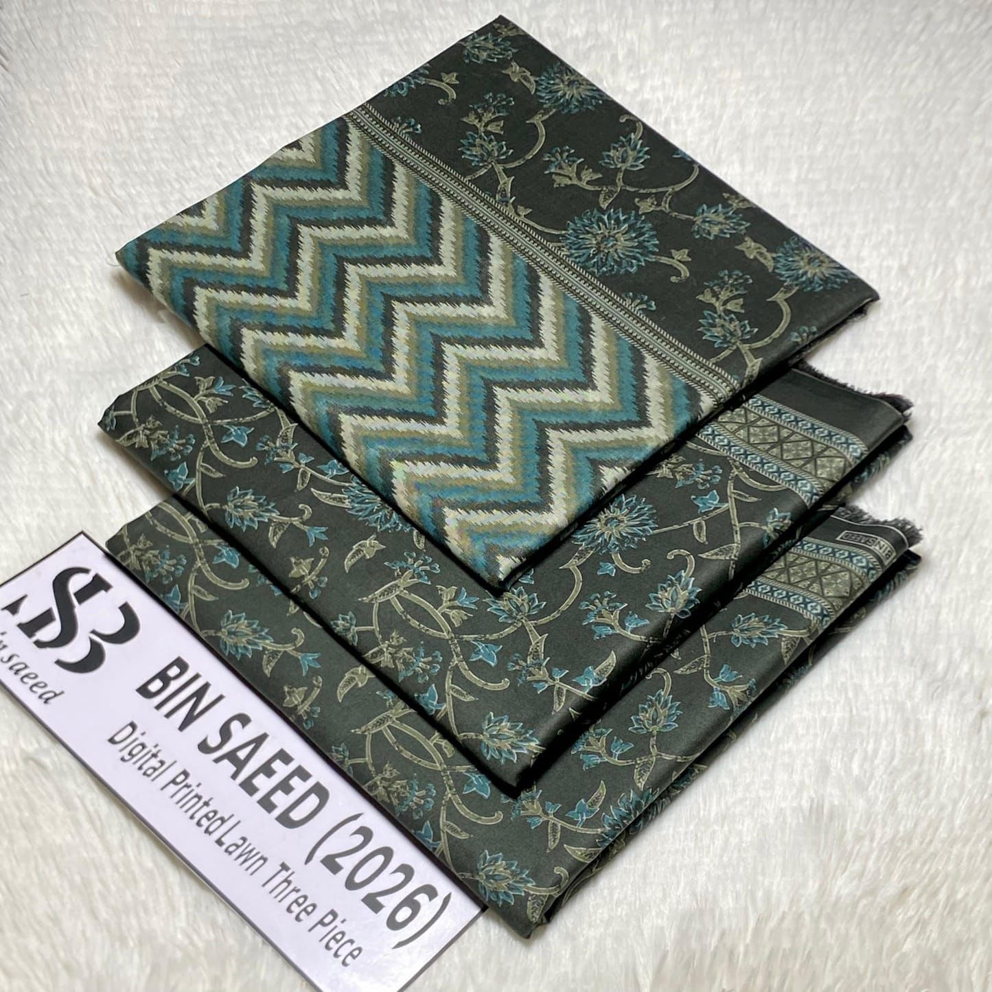 Bin Saeed Original Printed Lawn 3 Piece Suit 2026 – Printed Shirt, Voil Lawn Dupatta & Dyed Trouser