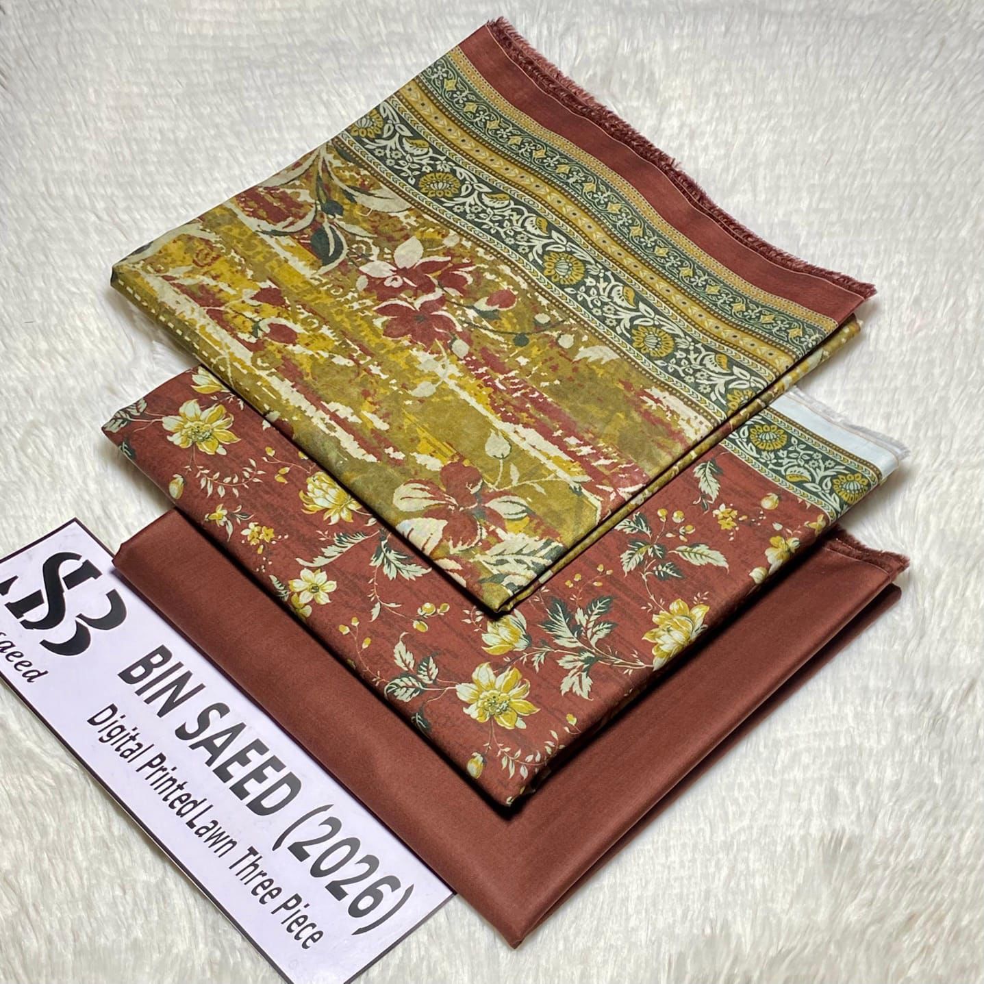 Bin Saeed Original Printed Lawn 3 Piece Suit 2026 – Printed Shirt, Voil Lawn Dupatta & Dyed Trouser