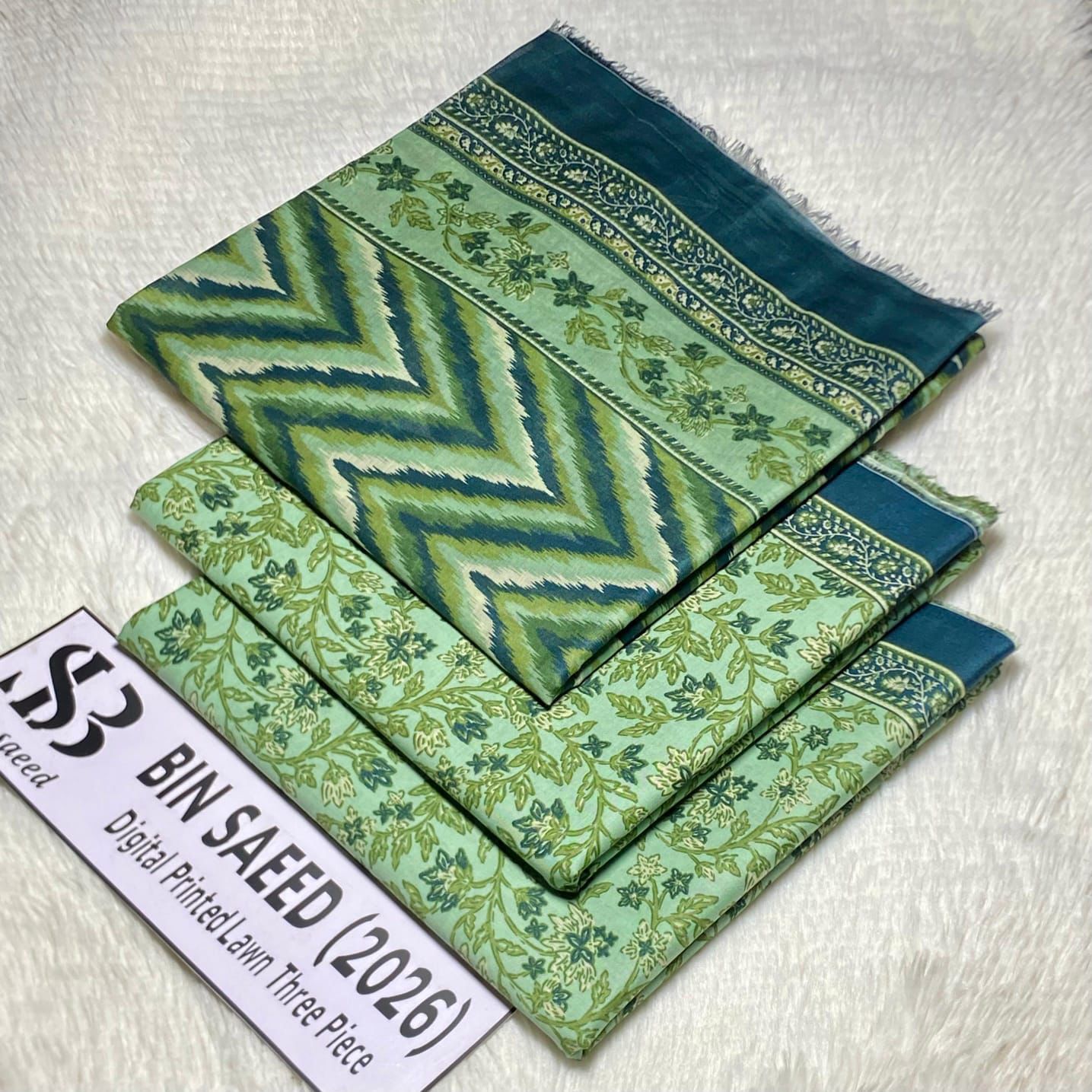 Bin Saeed Original Printed Lawn 3 Piece Suit 2026 – Printed Shirt, Voil Lawn Dupatta & Dyed Trouser
