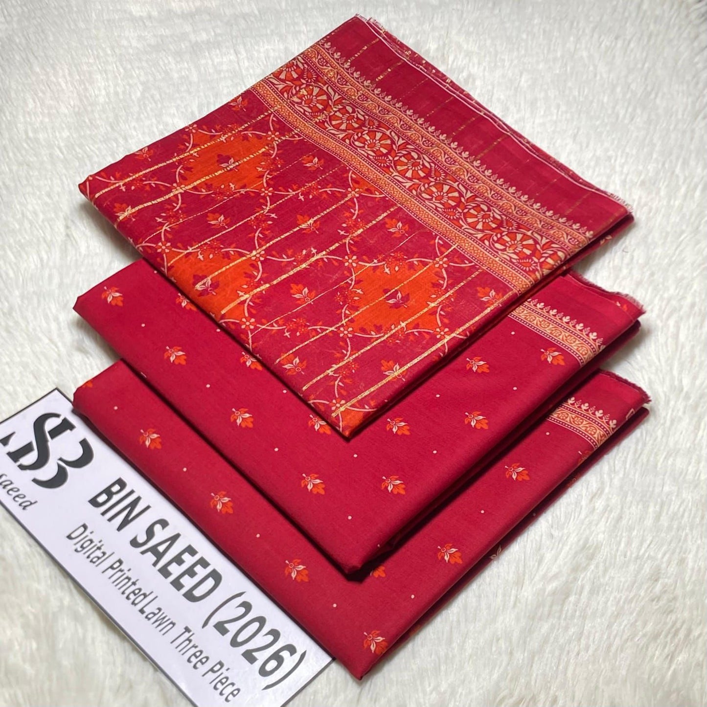 Bin Saeed Original Printed Lawn 3 Piece Suit 2026 – Printed Shirt, Voil Lawn Dupatta & Dyed Trouser