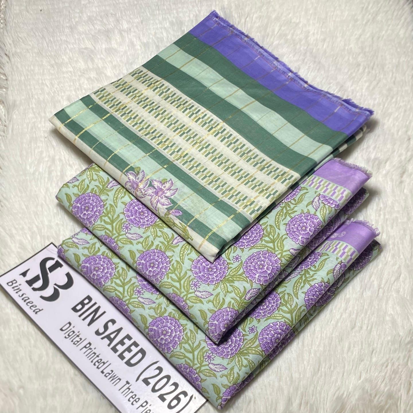 Bin Saeed Original Printed Lawn 3 Piece Suit 2026 – Printed Shirt, Voil Lawn Dupatta & Dyed Trouser