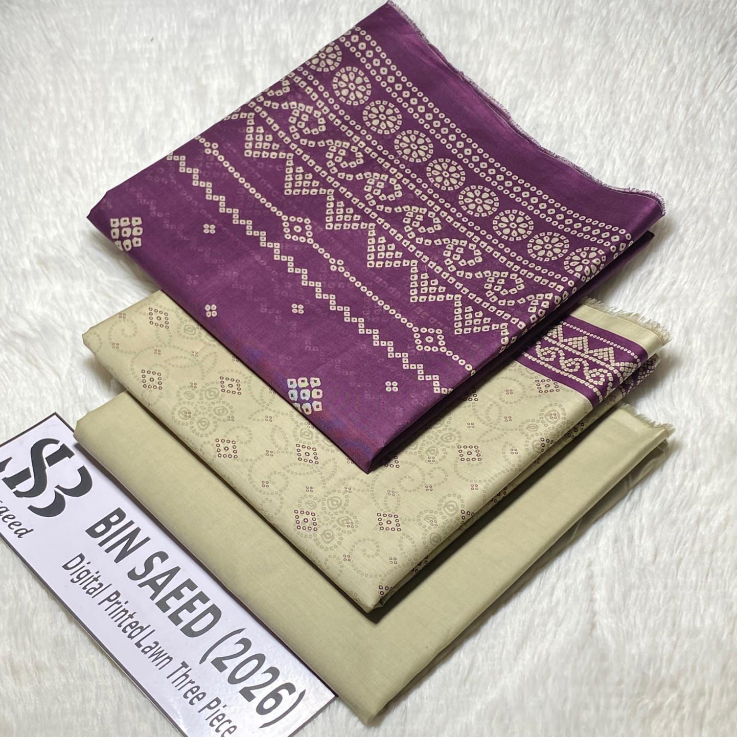 Bin Saeed Original Printed Lawn 3 Piece Suit 2026 – Printed Shirt, Voil Lawn Dupatta & Dyed Trouser