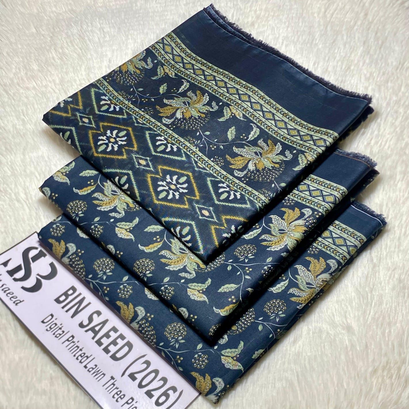 Bin Saeed Original Printed Lawn 3 Piece Suit 2026 – Printed Shirt, Voil Lawn Dupatta & Dyed Trouser