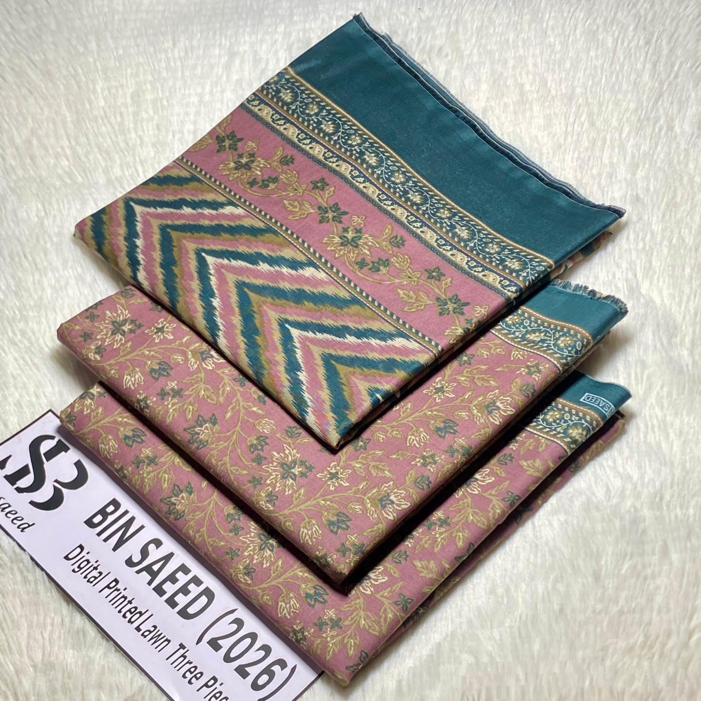Bin Saeed Original Printed Lawn 3 Piece Suit 2026 – Printed Shirt, Voil Lawn Dupatta & Dyed Trouser