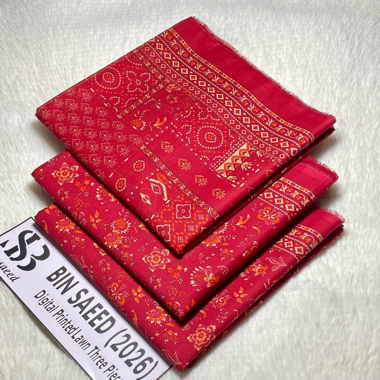 Bin Saeed Original Printed Lawn 3 Piece Suit 2026 – Printed Shirt, Voil Lawn Dupatta & Dyed Trouser