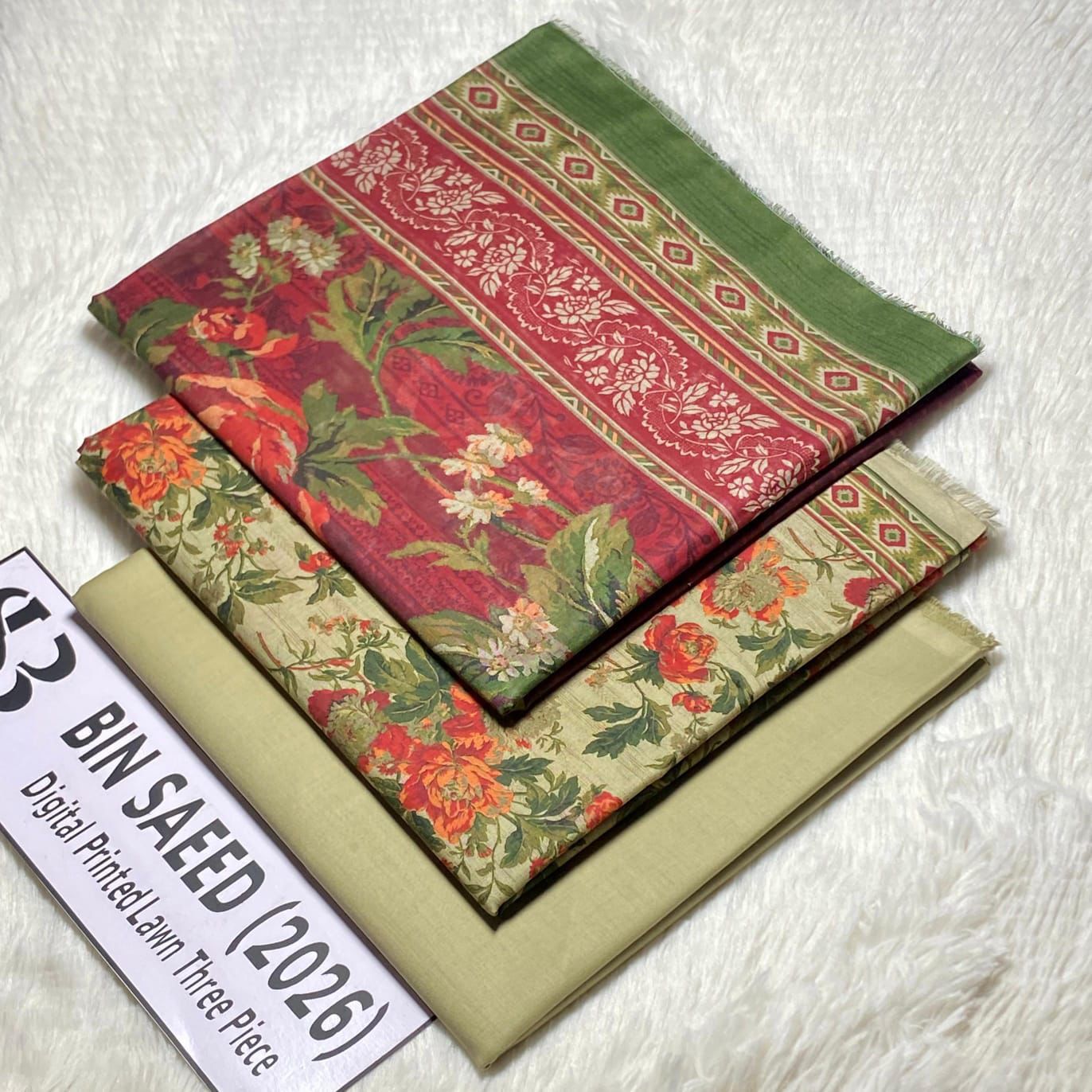 Bin Saeed Original Printed Lawn 3 Piece Suit 2026 – Printed Shirt, Voil Lawn Dupatta & Dyed Trouser