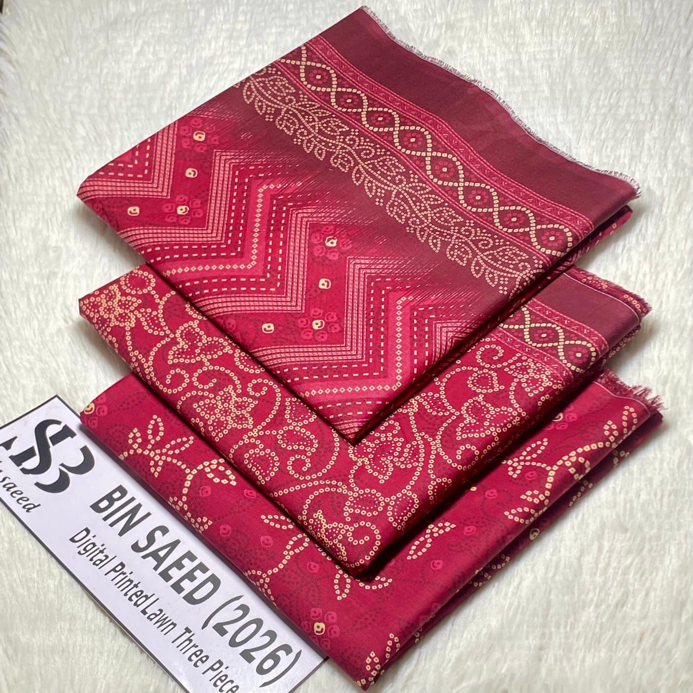 Bin Saeed Original Printed Lawn 3 Piece Suit 2026 – Printed Shirt, Voil Lawn Dupatta & Dyed Trouser