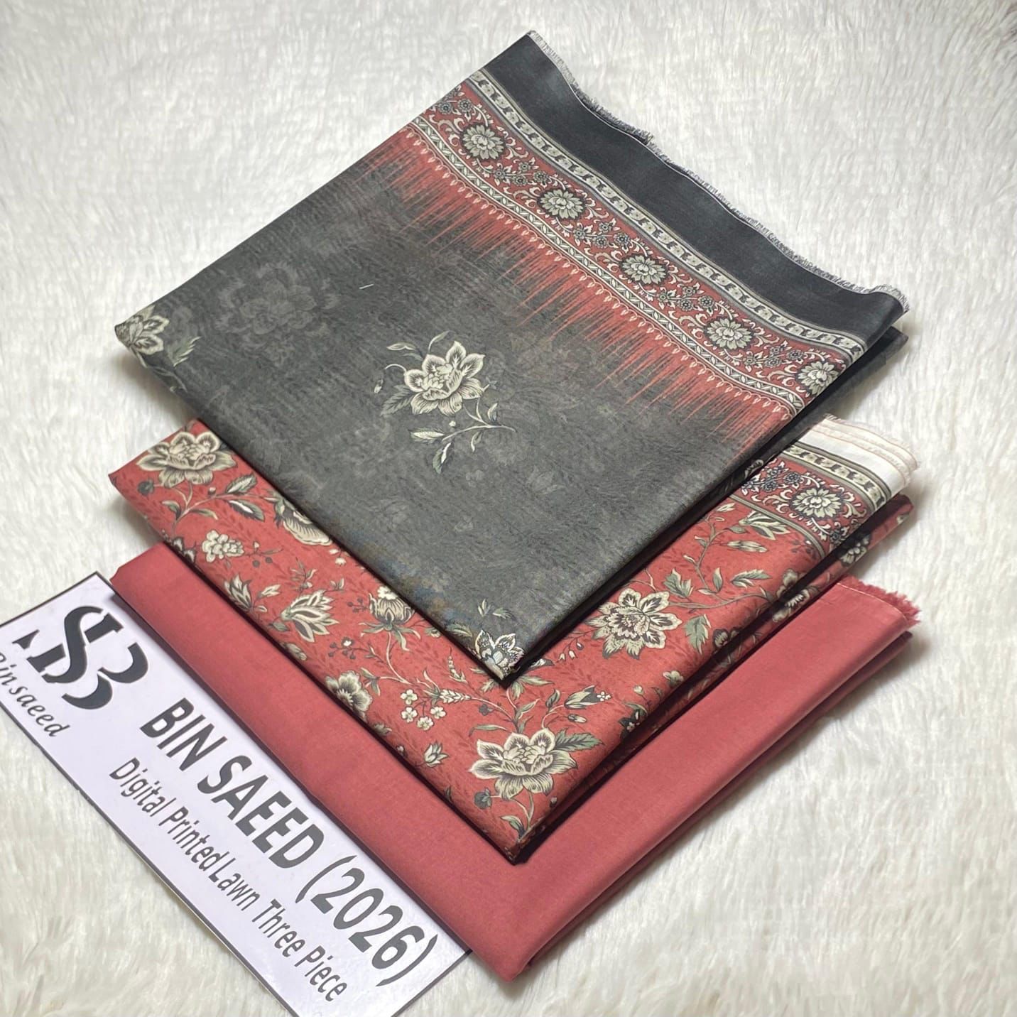 Bin Saeed Original Printed Lawn 3 Piece Suit 2026 – Printed Shirt, Voil Lawn Dupatta & Dyed Trouser