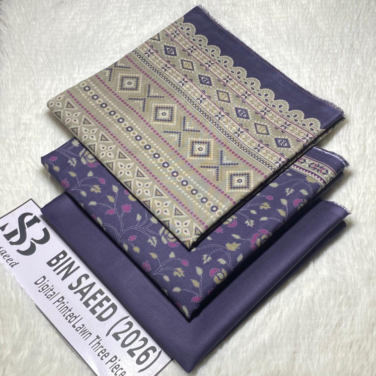 Bin Saeed Original Printed Lawn 3 Piece Suit 2026 – Printed Shirt, Voil Lawn Dupatta & Dyed Trouser