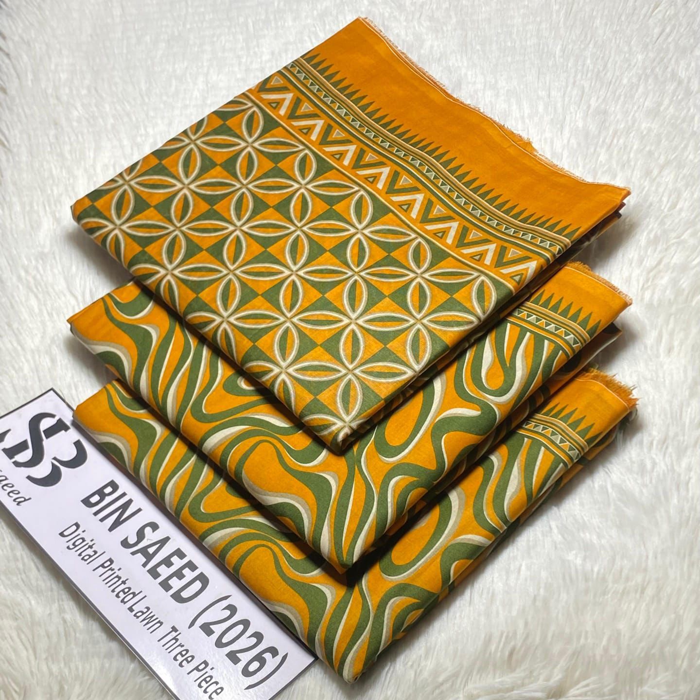 Bin Saeed Original Printed Lawn 3 Piece Suit 2026 – Printed Shirt, Voil Lawn Dupatta & Dyed Trouser