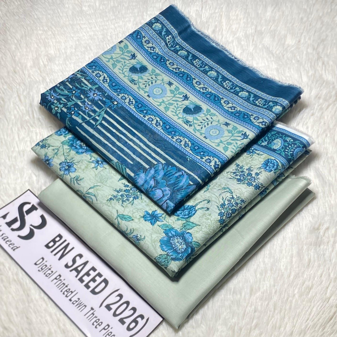 Bin Saeed Original Printed Lawn 3 Piece Suit 2026 – Printed Shirt, Voil Lawn Dupatta & Dyed Trouser
