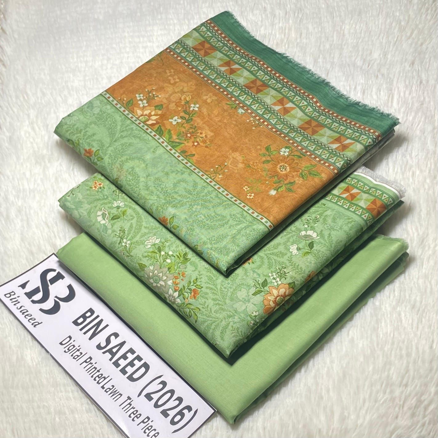 Bin Saeed Original Printed Lawn 3 Piece Suit 2026 – Printed Shirt, Voil Lawn Dupatta & Dyed Trouser