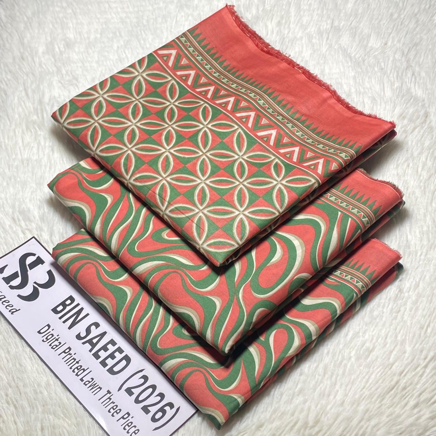 Bin Saeed Original Printed Lawn 3 Piece Suit 2026 – Printed Shirt, Voil Lawn Dupatta & Dyed Trouser