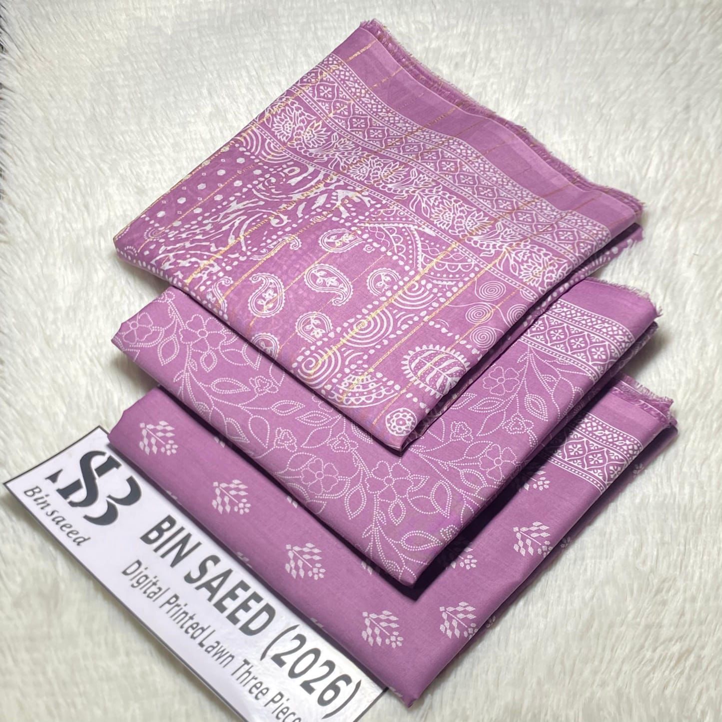 Bin Saeed Original Printed Lawn 3 Piece Suit 2026 – Printed Shirt, Voil Lawn Dupatta & Dyed Trouser