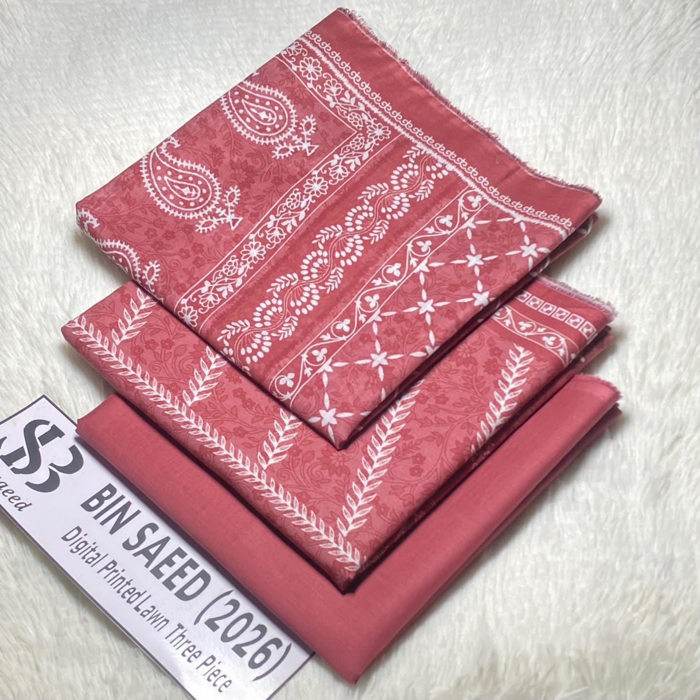 Bin Saeed Original Printed Lawn 3 Piece Suit 2026 – Printed Shirt, Voil Lawn Dupatta & Dyed Trouser