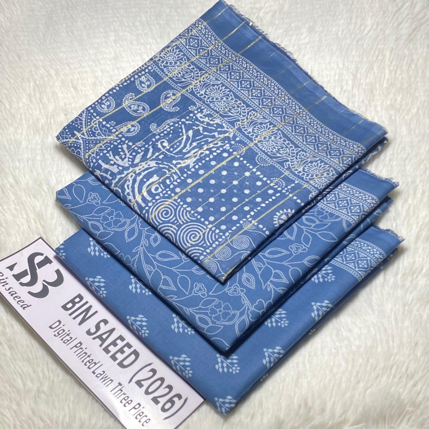Bin Saeed Original Printed Lawn 3 Piece Suit 2026 – Printed Shirt, Voil Lawn Dupatta & Dyed Trouser