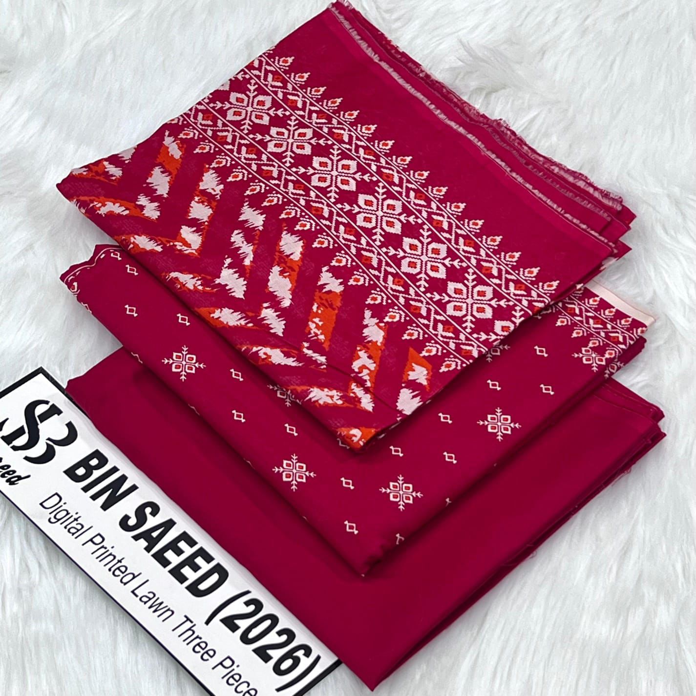 Bin Saeed Original Printed Lawn 3 Piece Suit 2026 – Printed Shirt, Voil Lawn Dupatta & Dyed Trouser